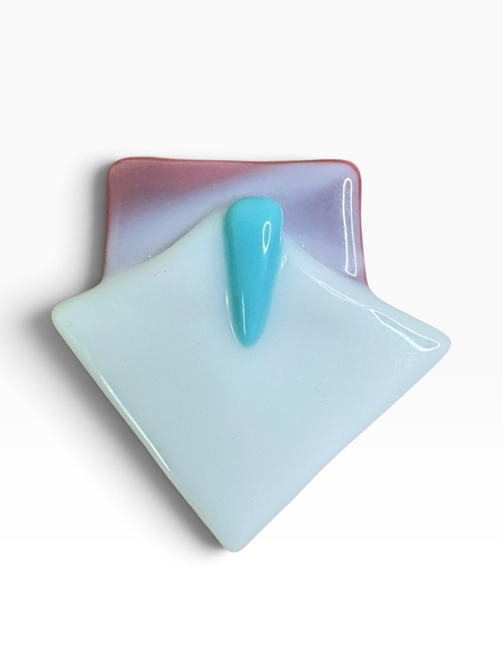 Hand Crafted Modernist White Brooch with Teal and Lilac Accents - Glass
